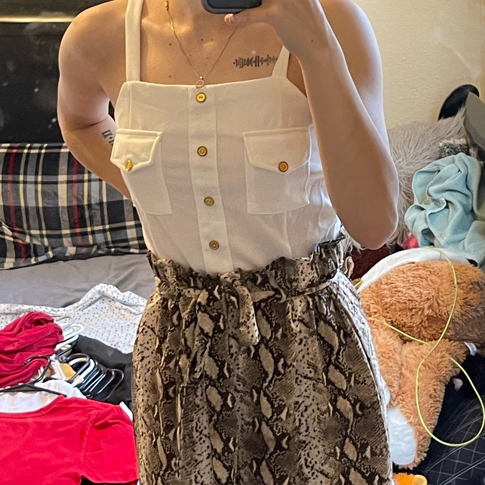White/Snakeskin Short Romper.